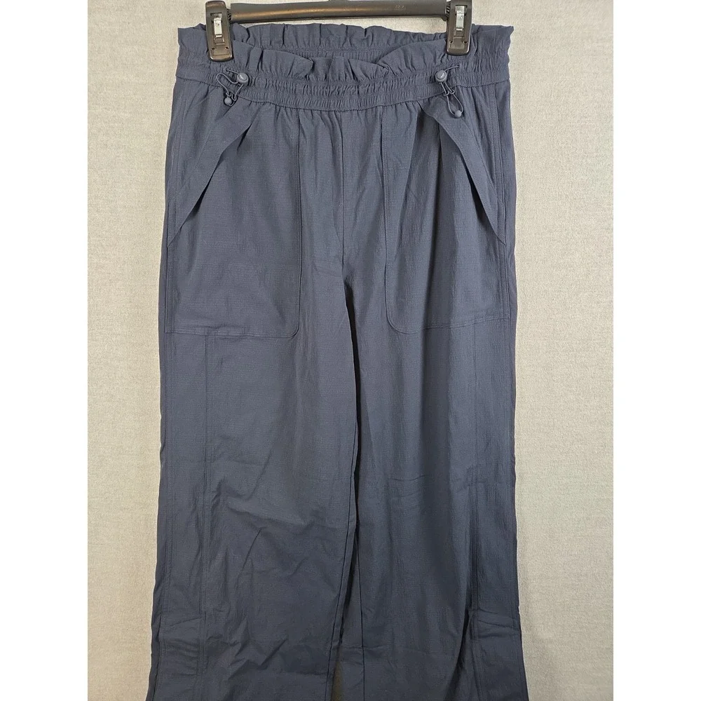 Athleta Trekkie M High Rise Parachute Pants Navy Blue Nylon Flex Waist Active - Picture 2 of 13